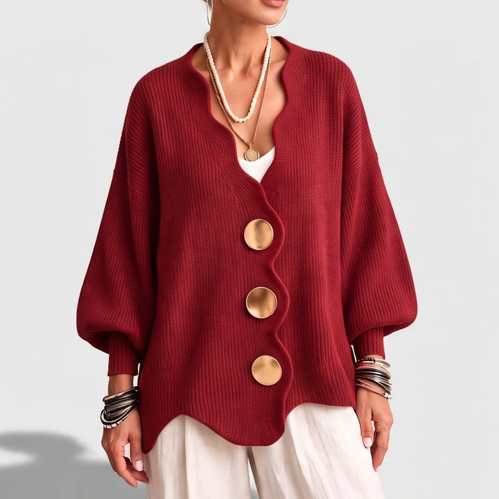 Red knit sweater on an off-gray studio background - 2