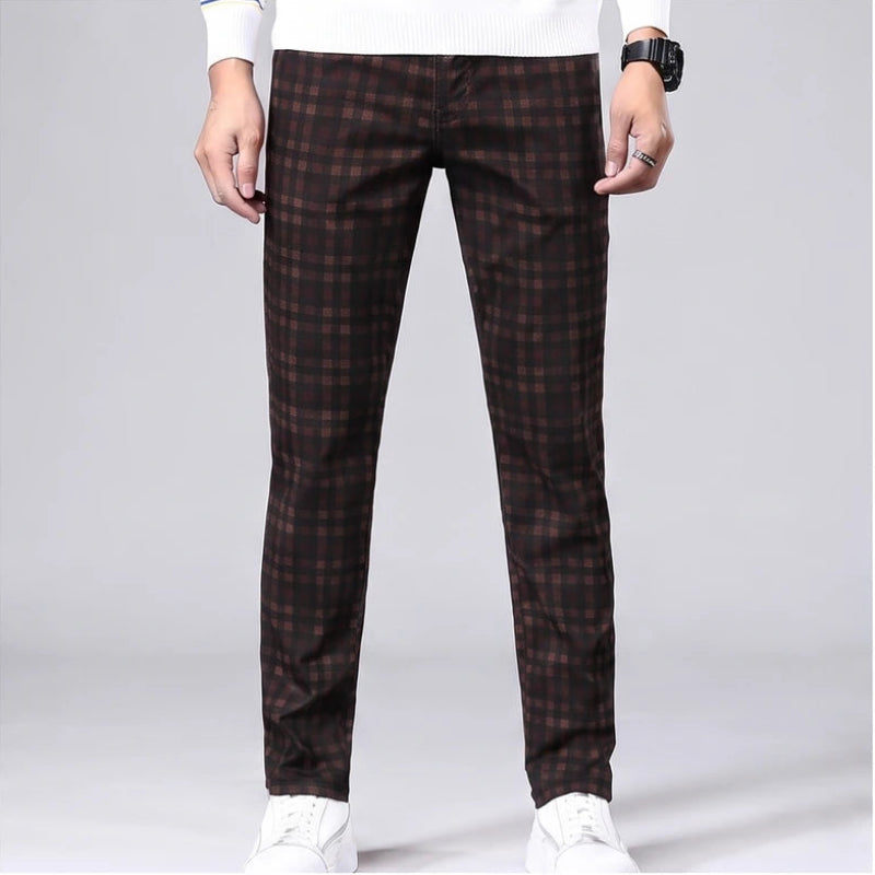 Model wearing Red wine cotton pants in a studio