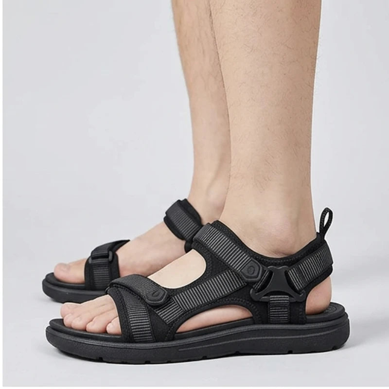 Model wearing Black Ashford Sport Sandals in studio - 2