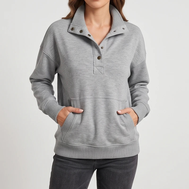 GRAY pullover on an off-gray studio background