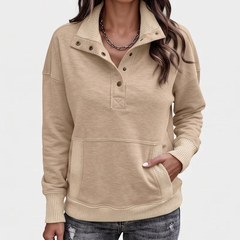 Khaki pullover on an off-gray studio background