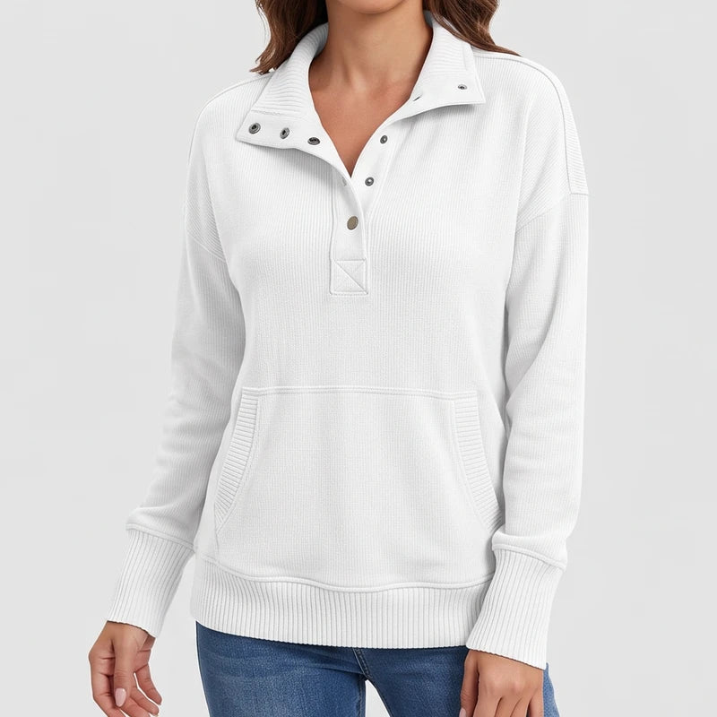 WHITE pullover on an off-gray studio background