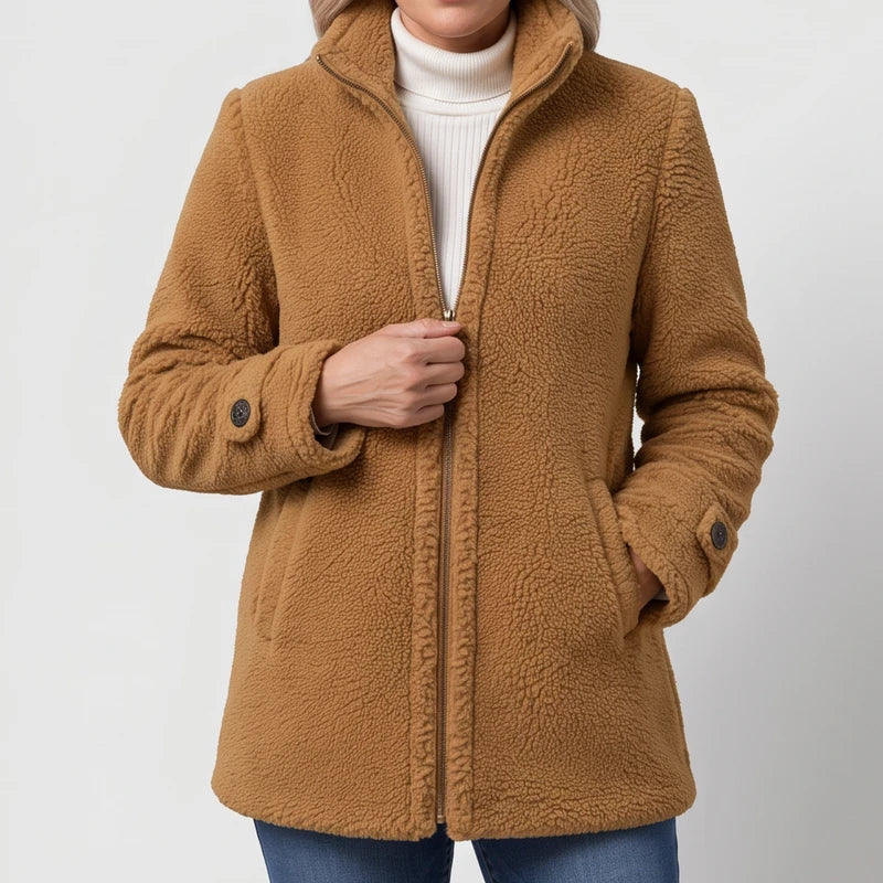 Camel jacket on an off-gray studio background - 3