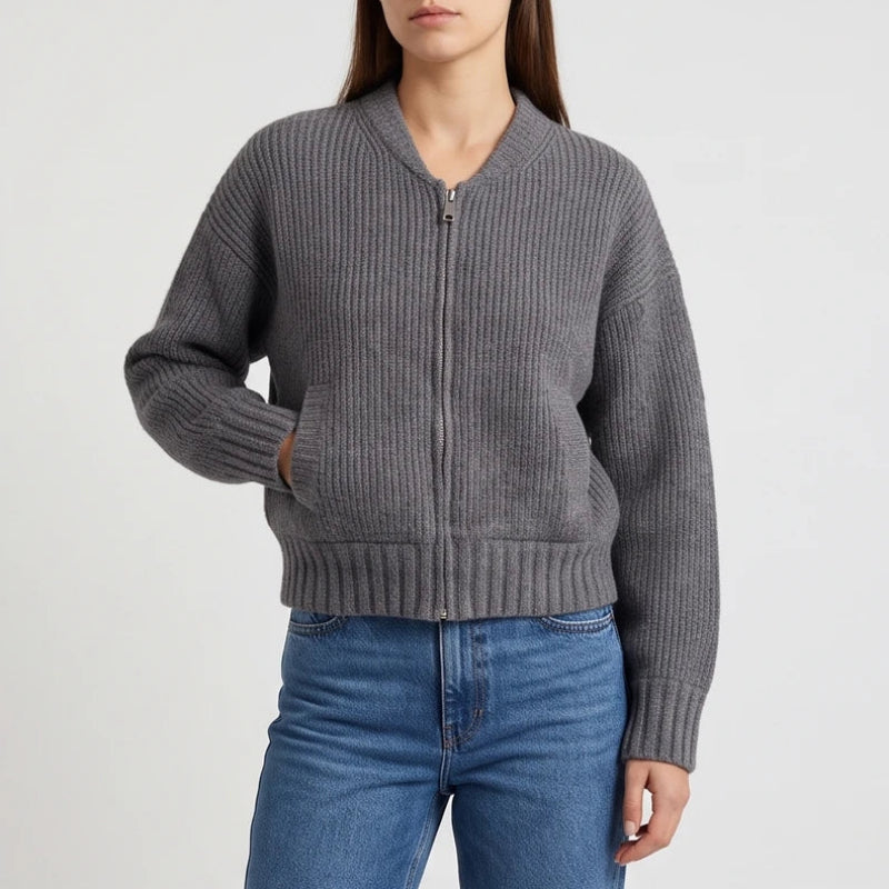 Gray knit cardigan on an off-gray studio background - 2