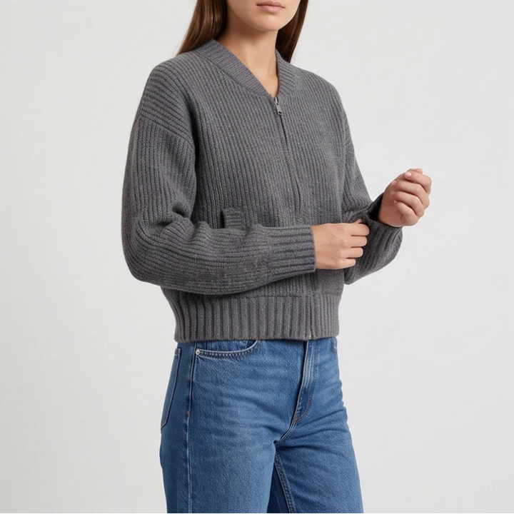 Gray knit cardigan on an off-gray studio background - 3