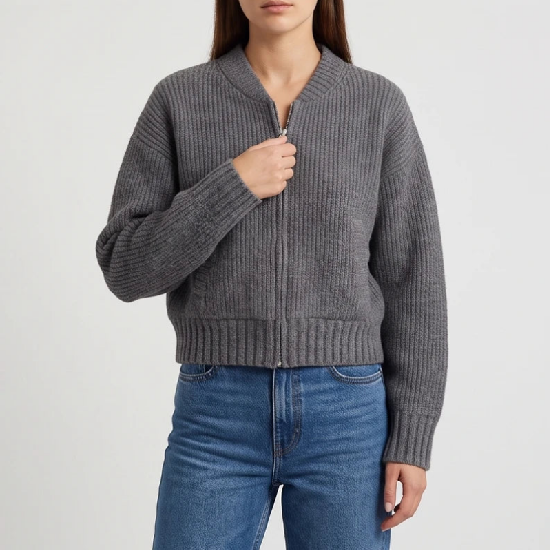 Gray knit cardigan on an off-gray studio background - 4
