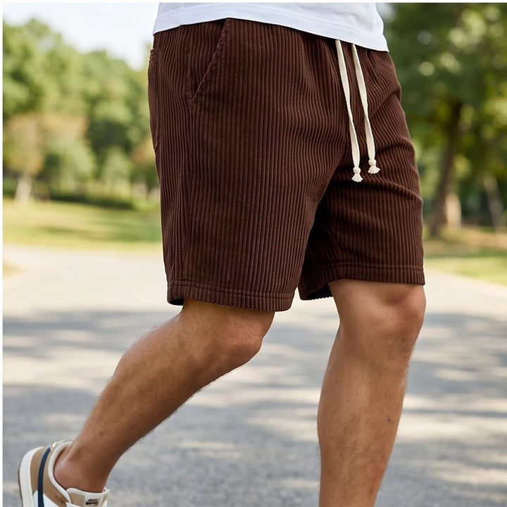 Model wearing image color-3 2026 Summer Men Corduroy Sweatpants Casual Shorts Men's Beach Shorts Basketball Short Trousers Solid Color Label Sportswear Men outdoors - 2