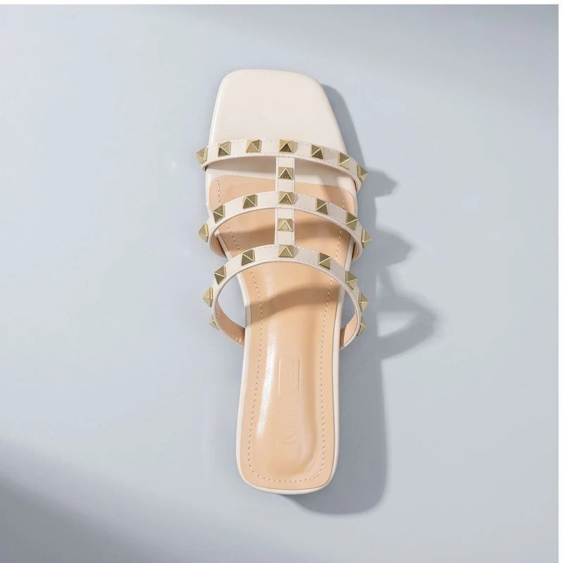 White Calista Studded Leather Sandals product photo - 3