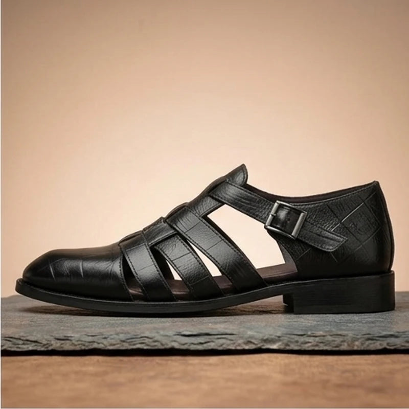Black (Buckle) Prescott Genuine Cowhide Leather Fisherman Sandals product photo - 2