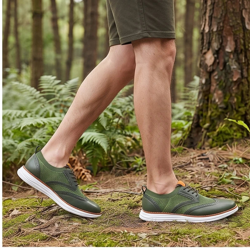 Model wearing Green mesh shoes outdoors - 2