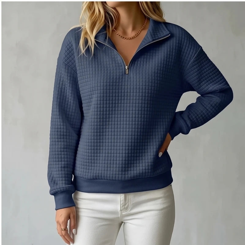 Model wearing Navy Blue knit pullover in a studio - 2