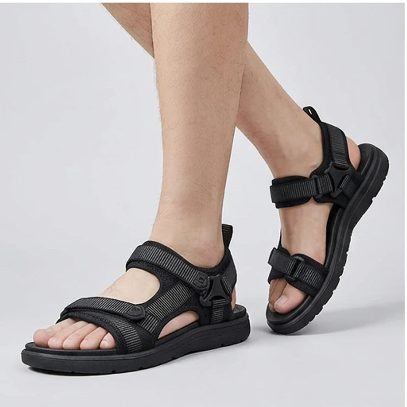 Model wearing Black Ashford Sport Sandals in studio - 3
