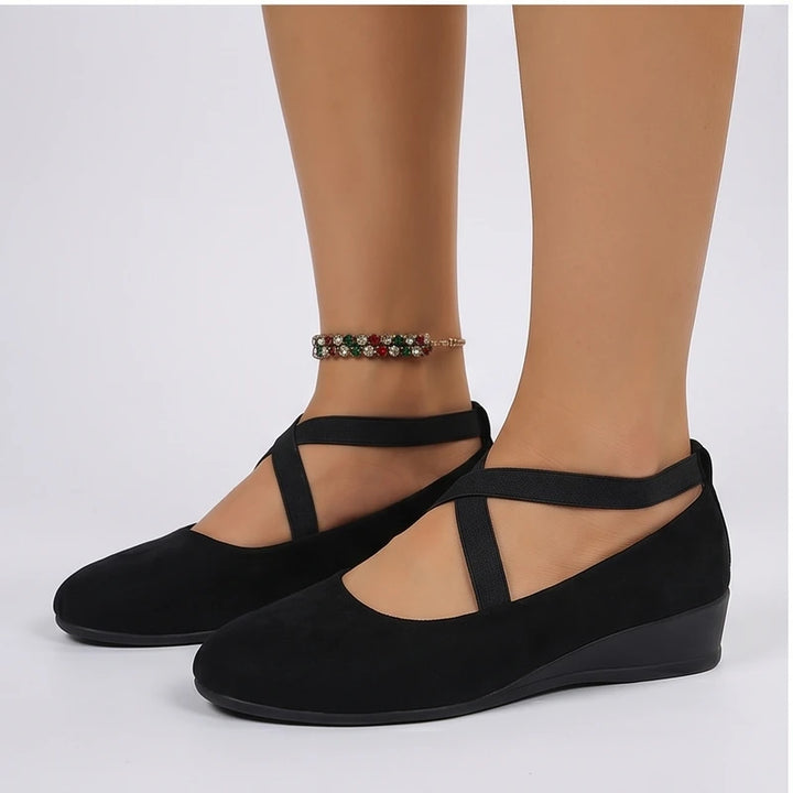 Model wearing Black Selene Ballet Criss-Cross Flats in studio - 3