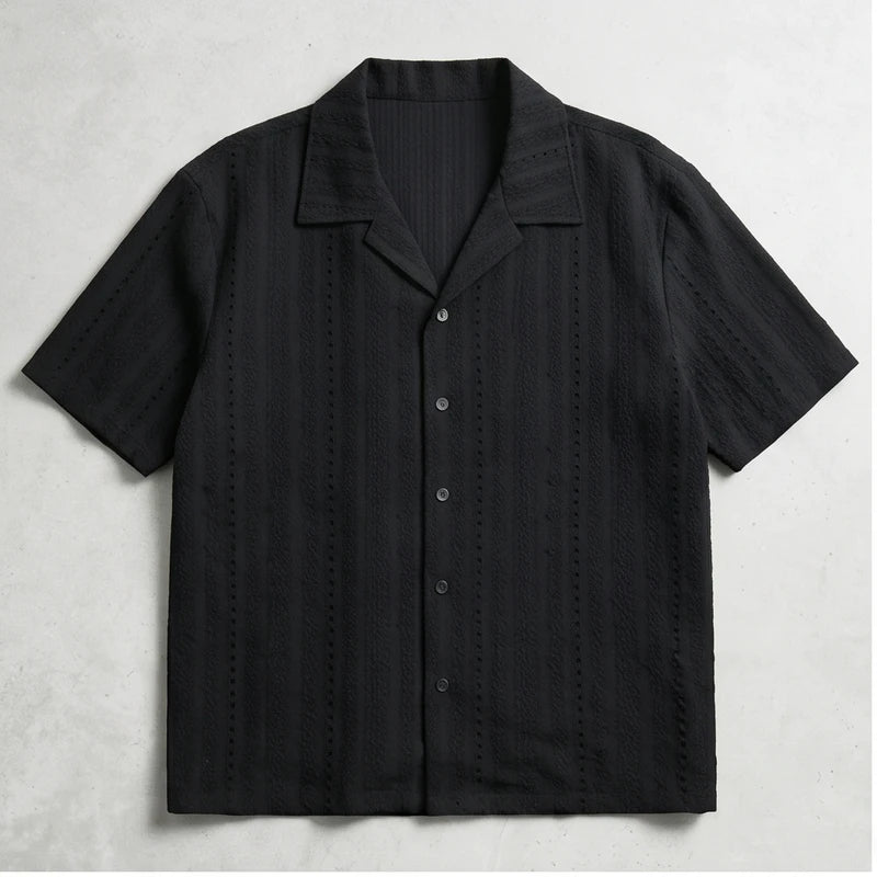 Black Winslow Textured Cuban Collar Shirt flat lay product photo