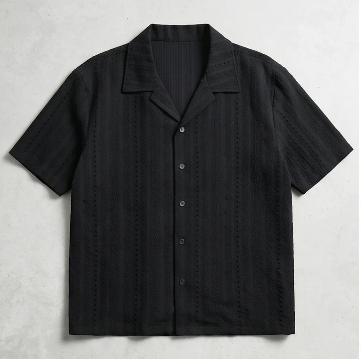 Black Winslow Textured Cuban Collar Shirt flat lay product photo