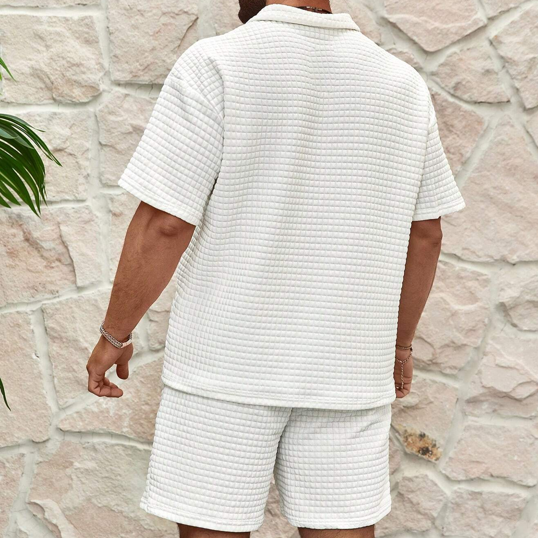 Harlow Men's Summer Waffle-Knit Polo & Shorts 2-Piece Set