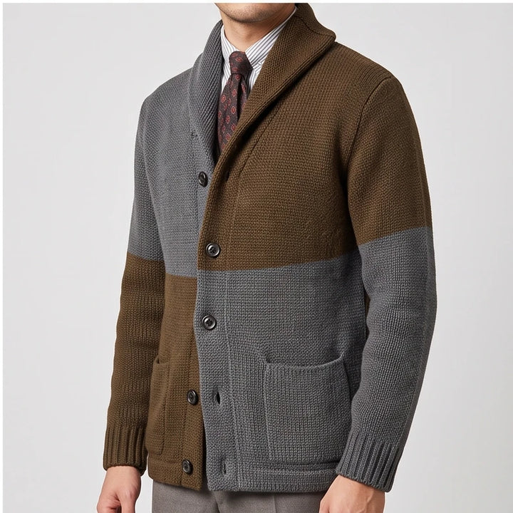 Model wearing Gray knitted cardigan in a studio - 2