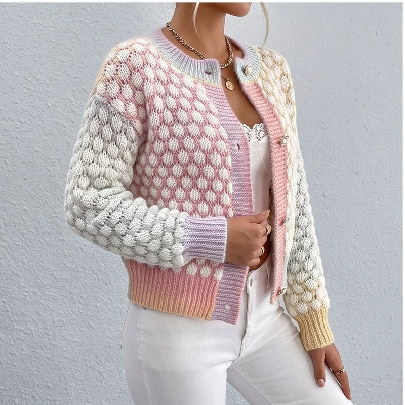 Model wearing MULTI cardigan in a studio - 2