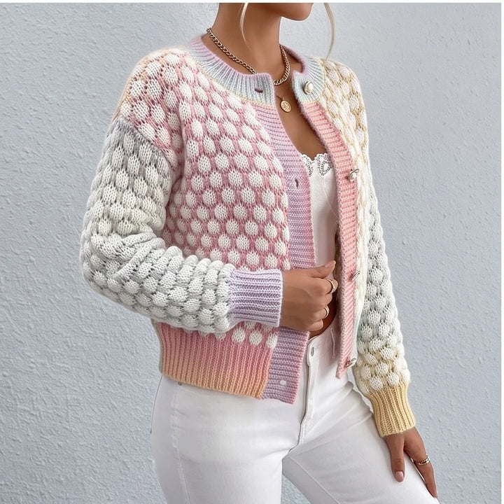 Model wearing MULTI cardigan in a studio - 2