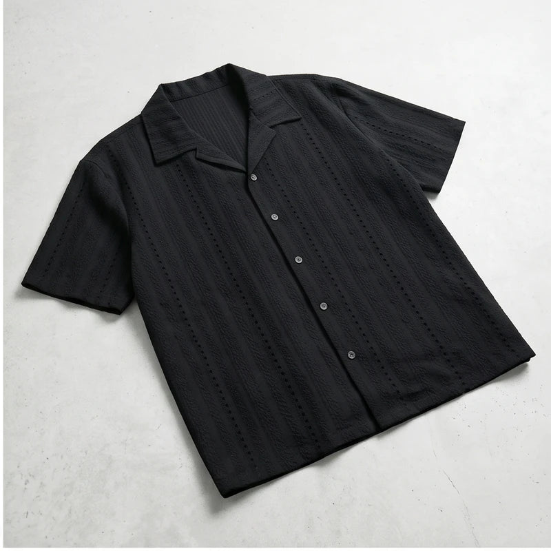 Black Winslow Textured Cuban Collar Shirt flat lay product photo - 2