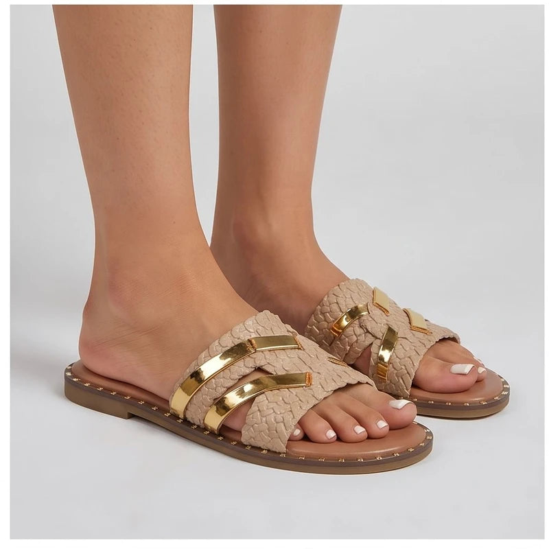 Model wearing Brown slippers in a studio - 2