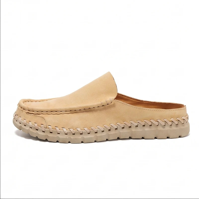 Khaki leather mule on a white background - 2