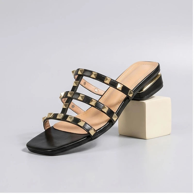 Black Calista Studded Leather Sandals product photo