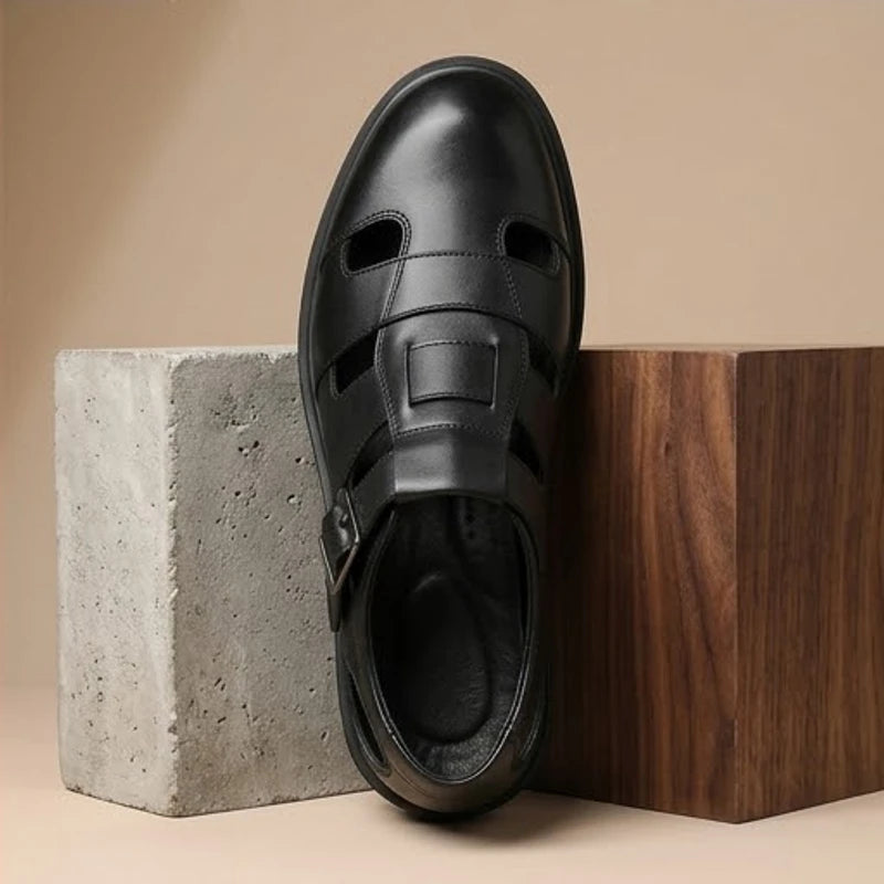 Black Stirling Genuine Cowhide Leather Fisherman Sandals product photo - 4