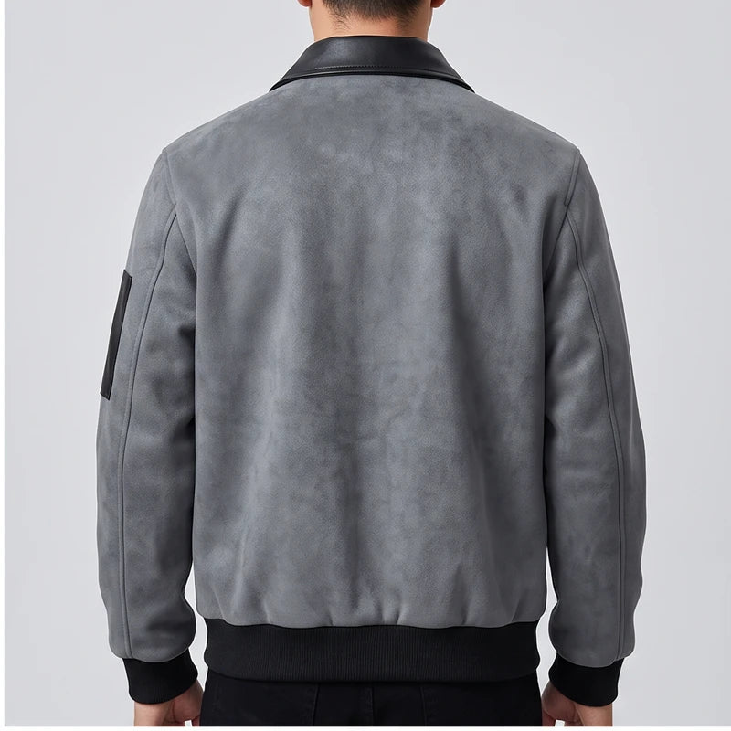Model wearing Gray suede jacket in a studio - 2