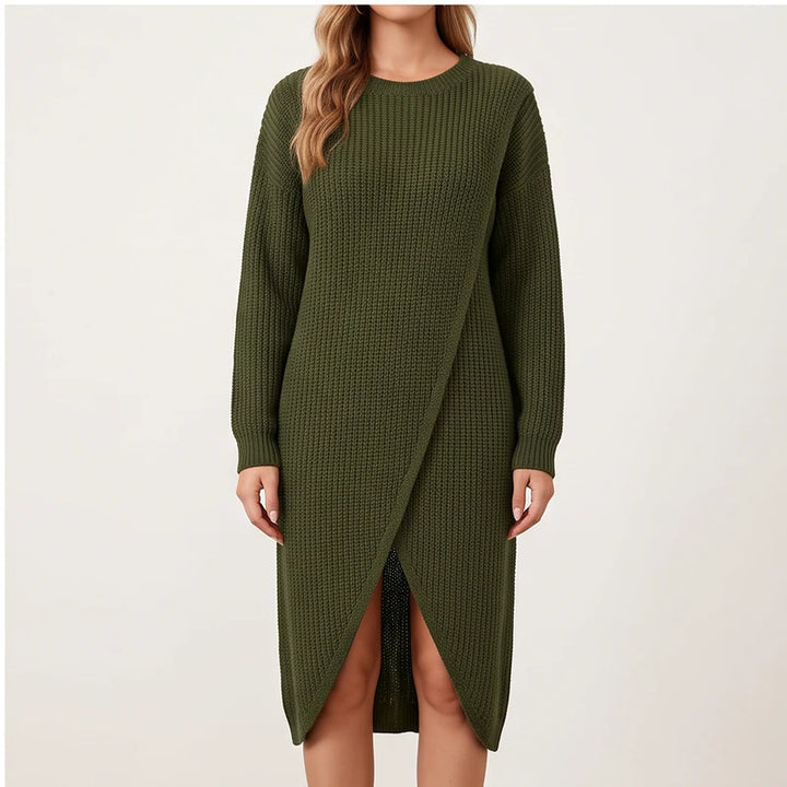 Model wearing Green knit sweater in a studio - 2