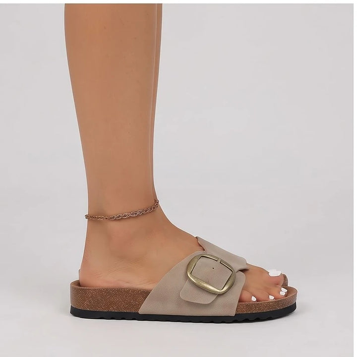 Model wearing Khaki sandals in a studio - 3