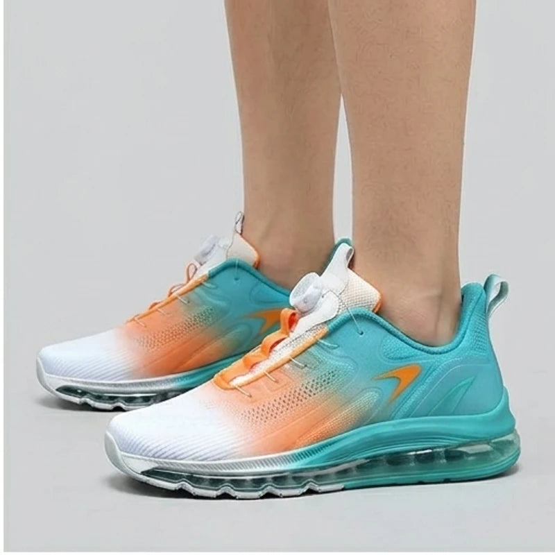 Model wearing Green Helix Dial Adjustable Running Sneakers in studio - 2