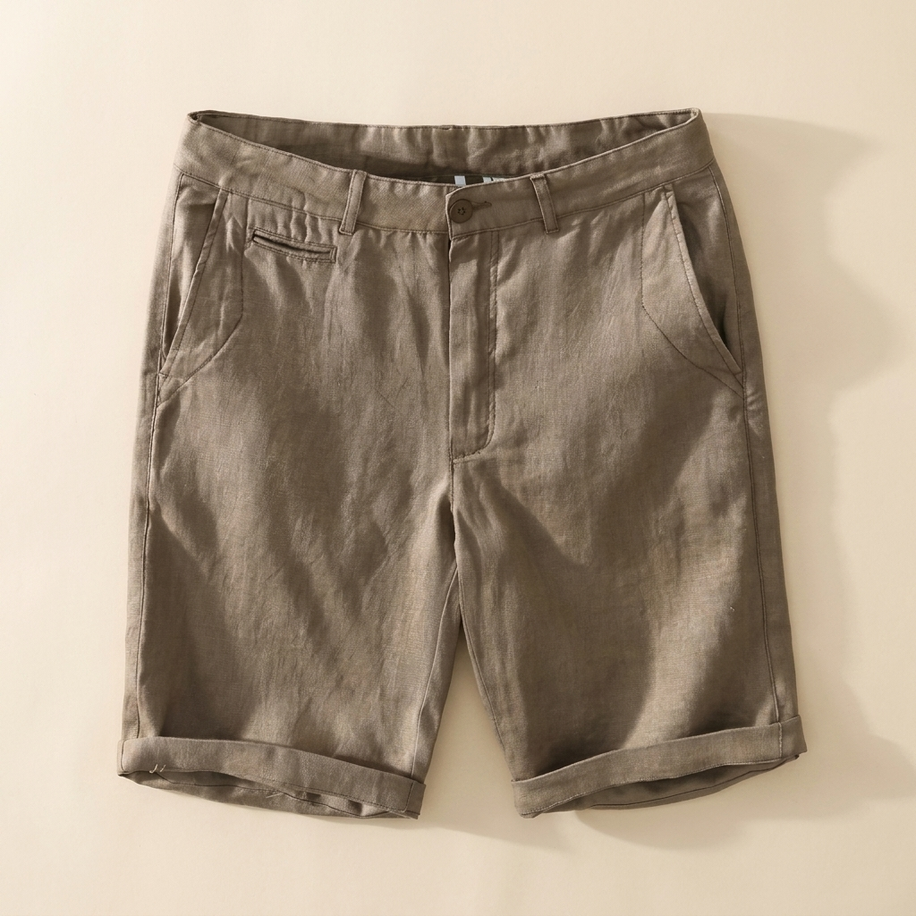 Norwood khaki linen casual shorts flat lay