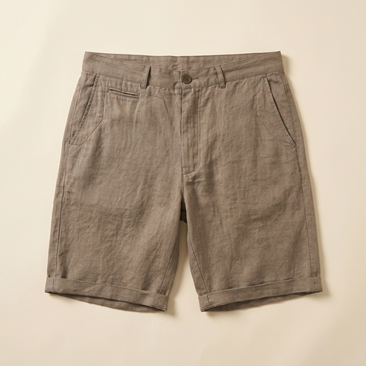 Norwood warm brown linen casual shorts flat lay