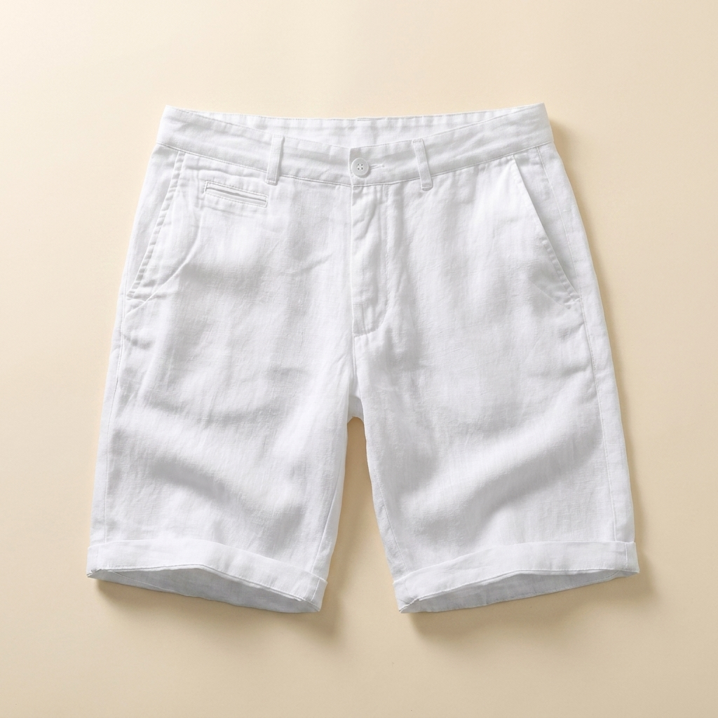 Norwood white linen casual shorts flat lay