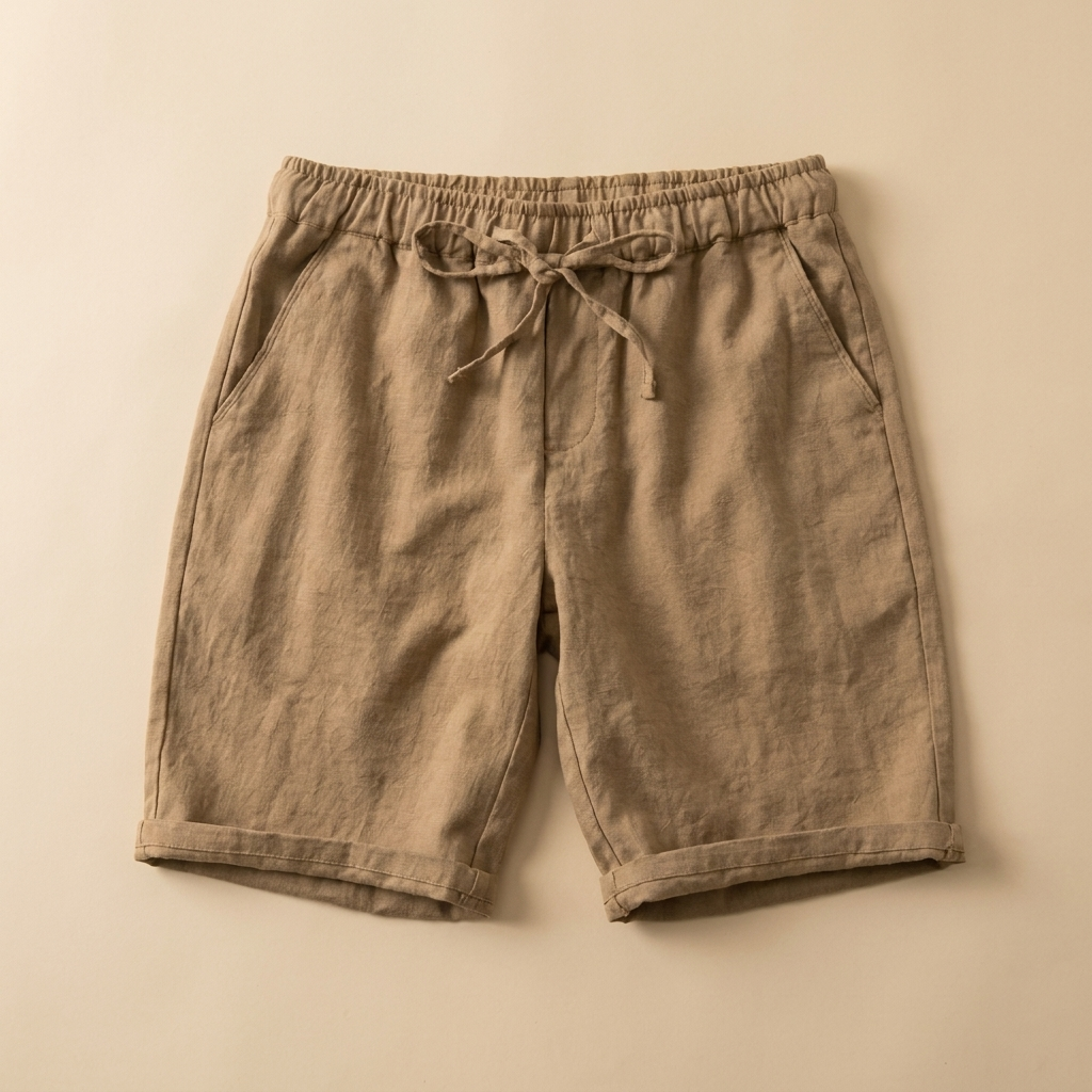 Nash warm brown linen drawstring shorts flat lay