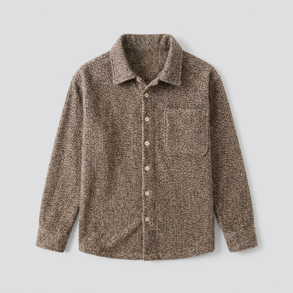 Holloway Ridge Shirt in chestnut, men's brushed flannel-style long sleeve button up shirt, flat lay