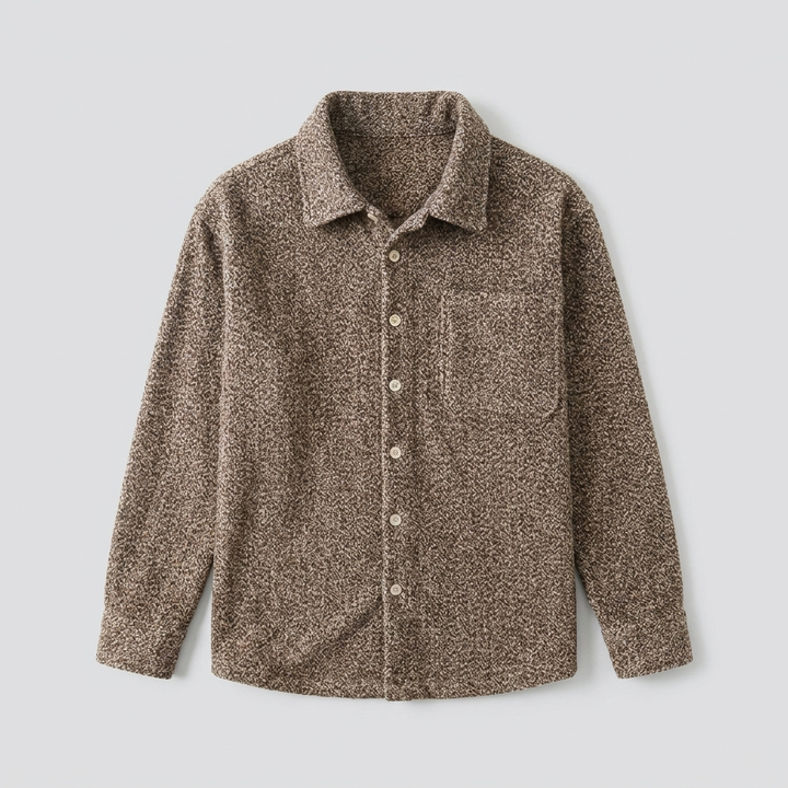 Holloway Ridge Shirt in chestnut, men's brushed flannel-style long sleeve button up shirt, flat lay