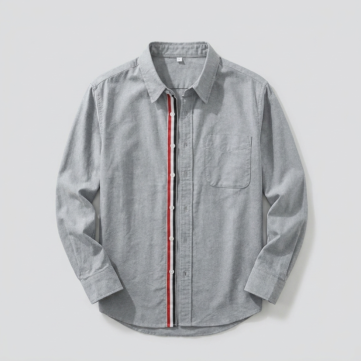 Rowan 100% Cotton Shirt in gray, men's striped cotton long sleeve button up shirt, flat lay