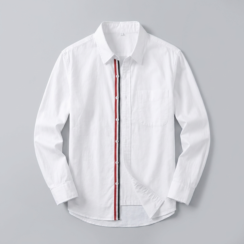 Rowan 100% Cotton Shirt in white, men's striped cotton long sleeve button up shirt, flat lay