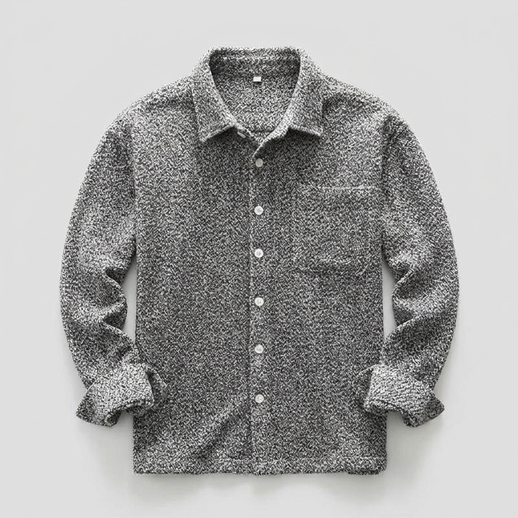 Holloway Ridge Shirt in onyx marled gray, men's brushed flannel-style long sleeve button up shirt, flat lay