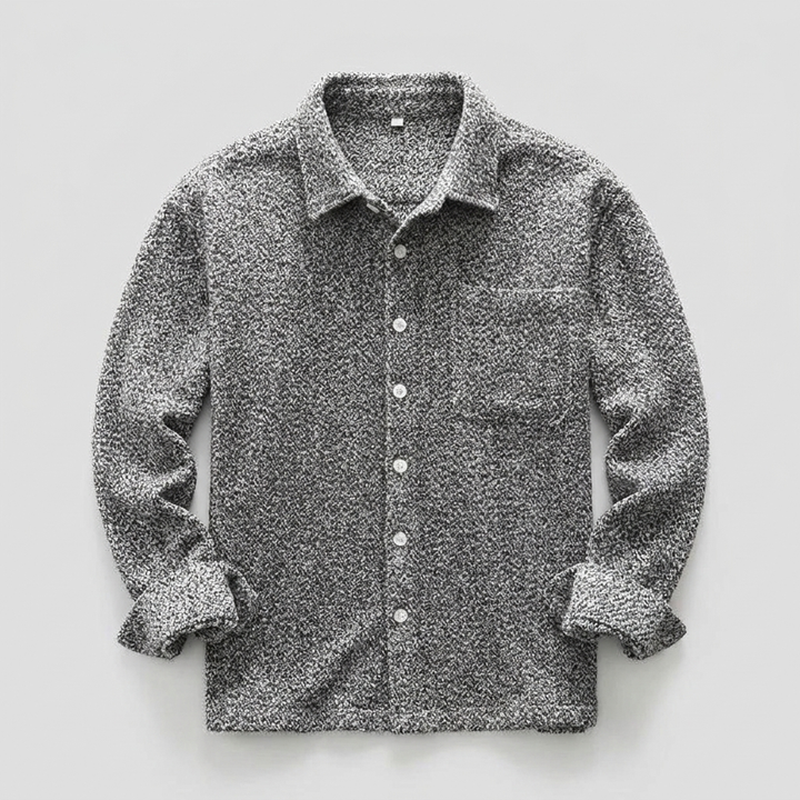 Holloway Ridge Shirt in onyx marled gray, men's brushed flannel-style long sleeve button up shirt, flat lay