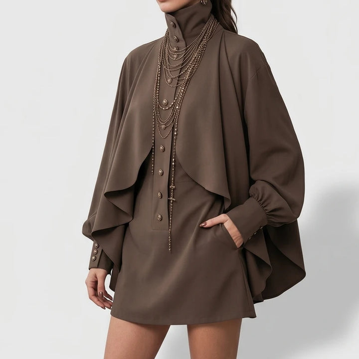 Chocolate dress on an off-gray studio background - 2