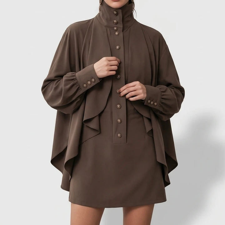 Chocolate dress on an off-gray studio background - 3