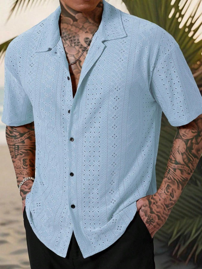 Lark Men's Perforated Button-Up Camp Shirt