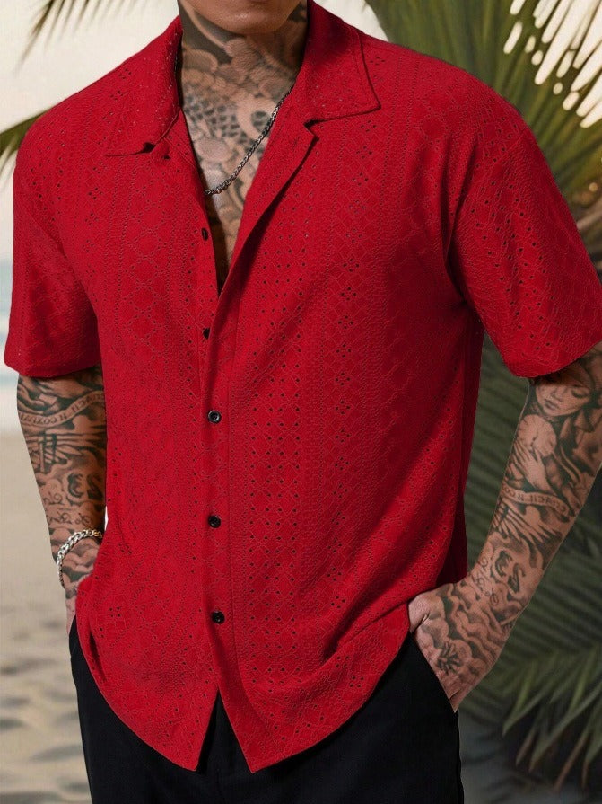 Lark Men's Perforated Button-Up Camp Shirt