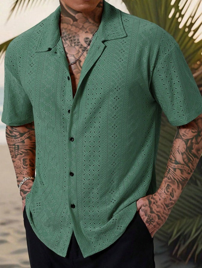 Lark Men's Perforated Button-Up Camp Shirt