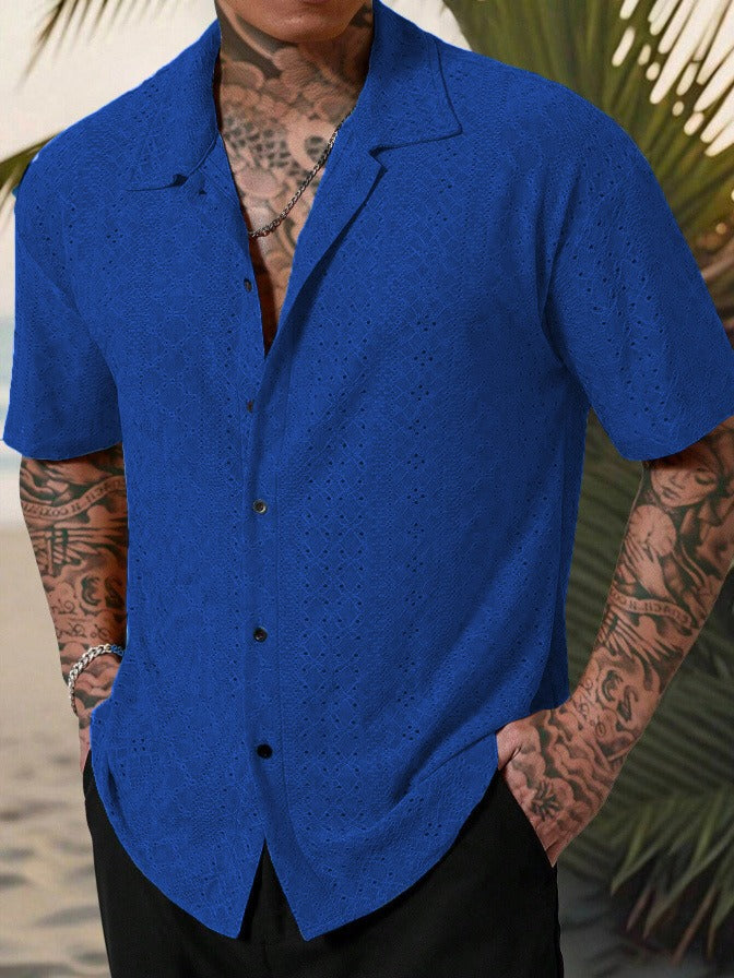 Lark Men's Perforated Button-Up Camp Shirt