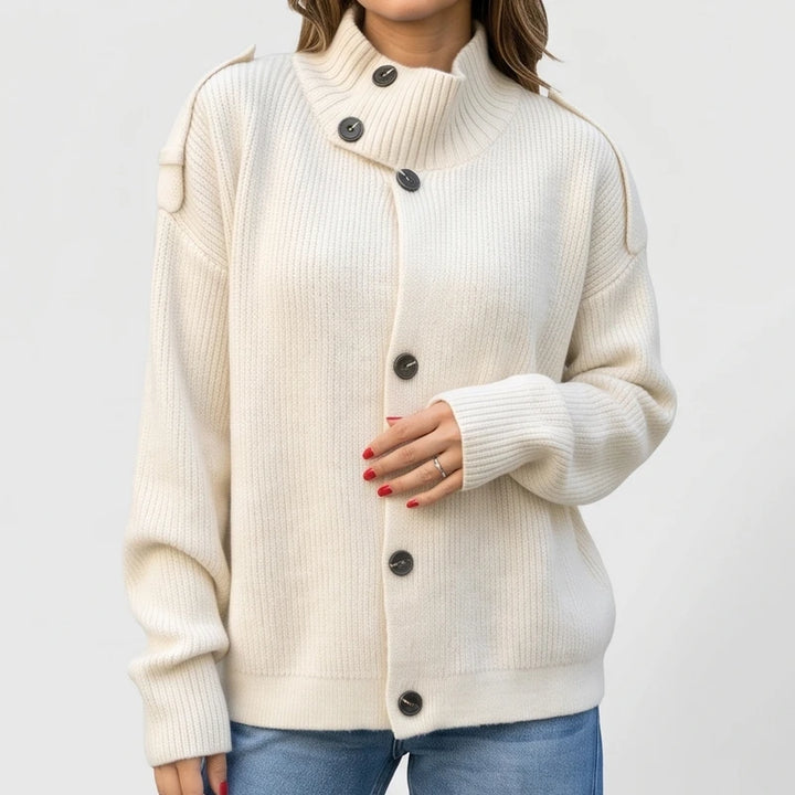 White knit cardigan on an off-gray studio background - 3