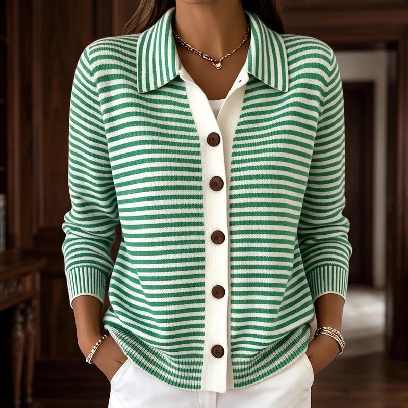 Green knit sweaters in a dark wood interior